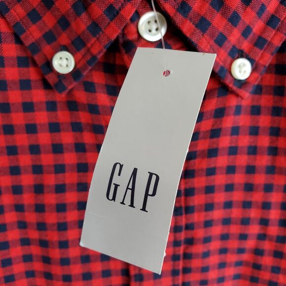 Gap Shirt Button Down Mens XXL Slim Red Black Plaid Long Sleeve Work Preppy Top - Picture 14 of 15